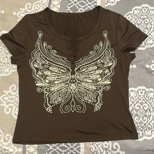 Brown crop w butterfly design